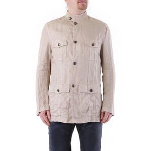 Husky Linen Coat with Classic Tailoring Men Beige Jackets
